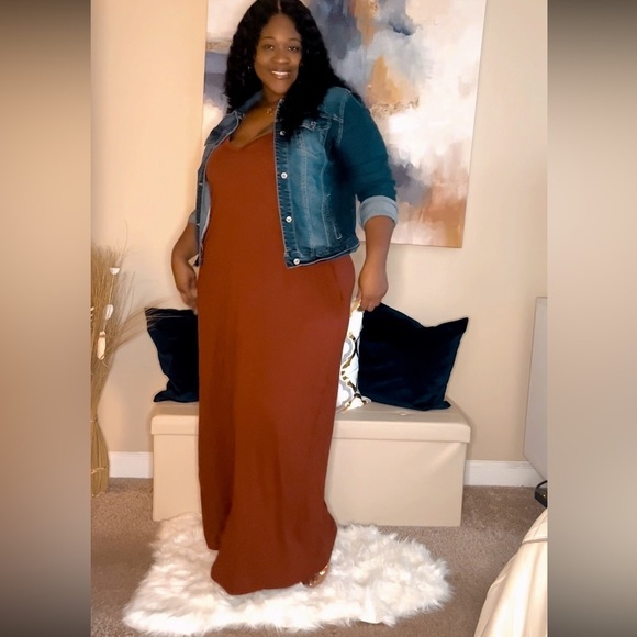 Rust Color Spaghetti Strap Maxi Dress - Picture 4 of 4